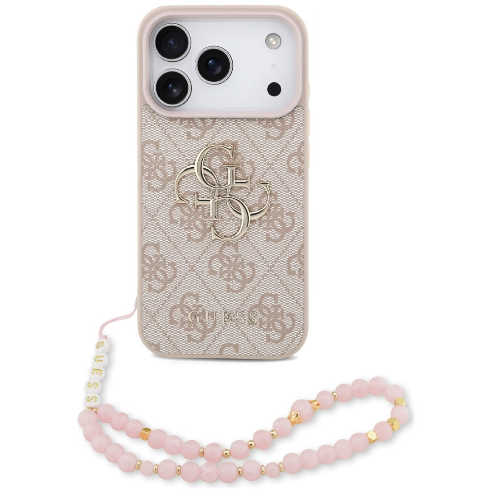 Tok Apple iPhone 17 Pro-hoz, Guess, 4G Classic Logo pánttal, Rózsaszín