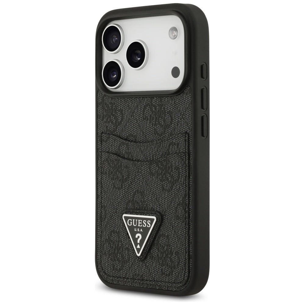 Tok a Apple iPhone 17 Pro-hoz, Guess, 4G Double Card Triangle, Fekete