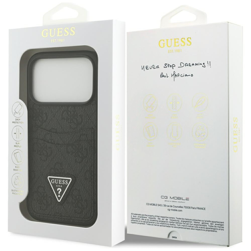 Tok a Apple iPhone 17 Pro-hoz, Guess, 4G Double Card Triangle, Fekete