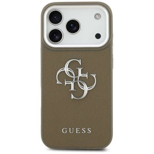 Tok Apple iPhone 17 Pro-hoz, Guess, 4G Grained Big And Classic Logo, Barna Ezüst