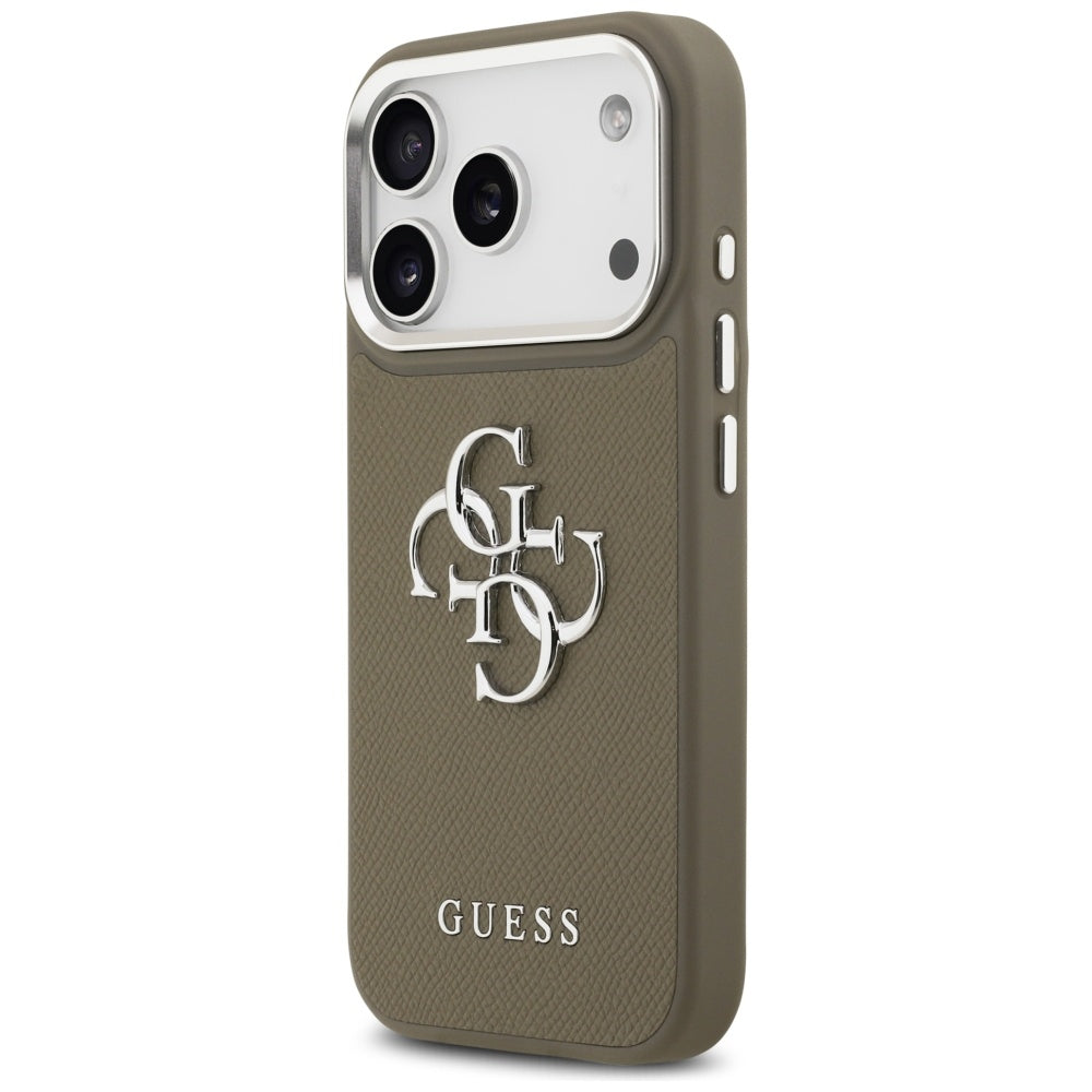 Tok Apple iPhone 17 Pro-hoz, Guess, 4G Grained Big And Classic Logo, Barna Ezüst