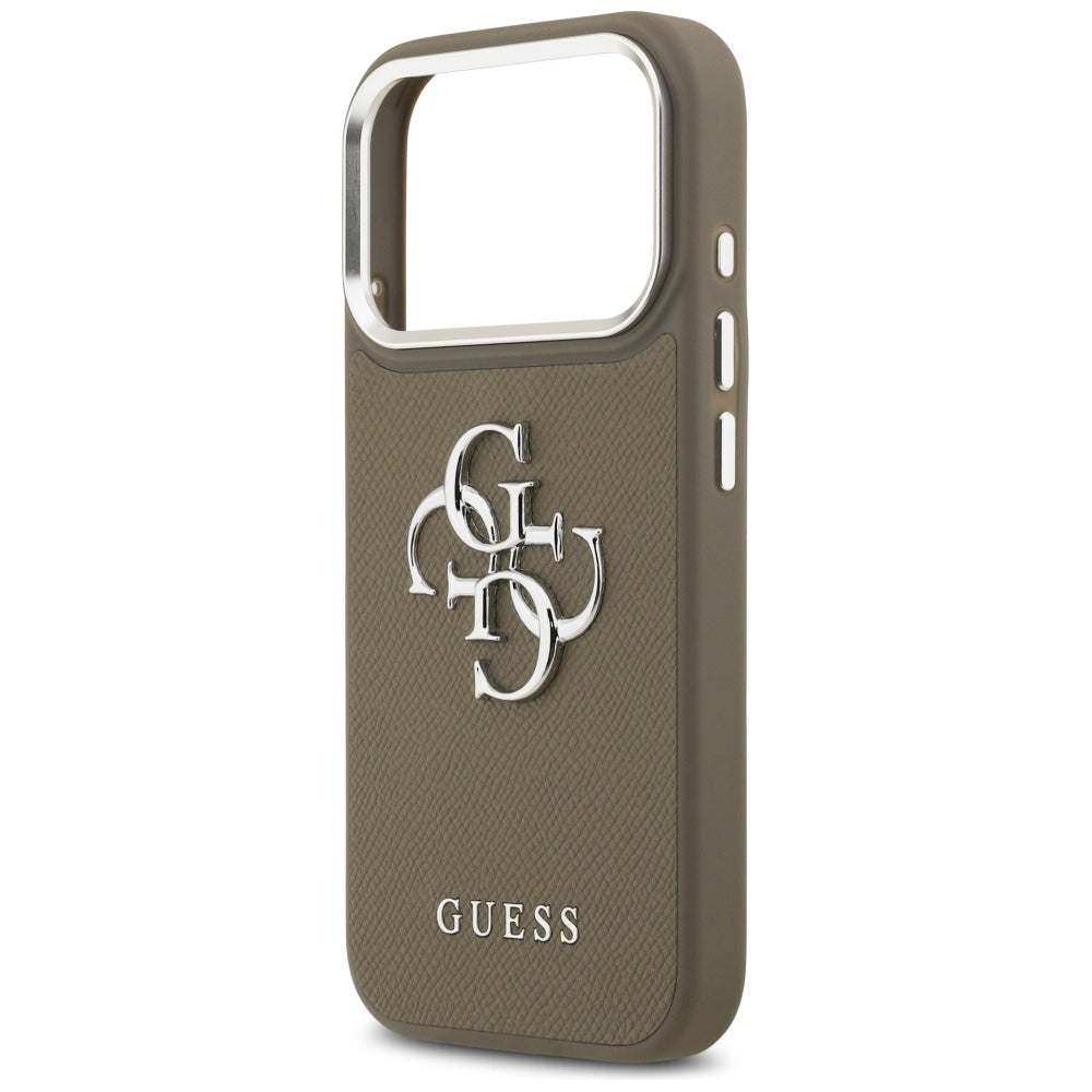 Tok Apple iPhone 17 Pro-hoz, Guess, 4G Grained Big And Classic Logo, Barna Ezüst