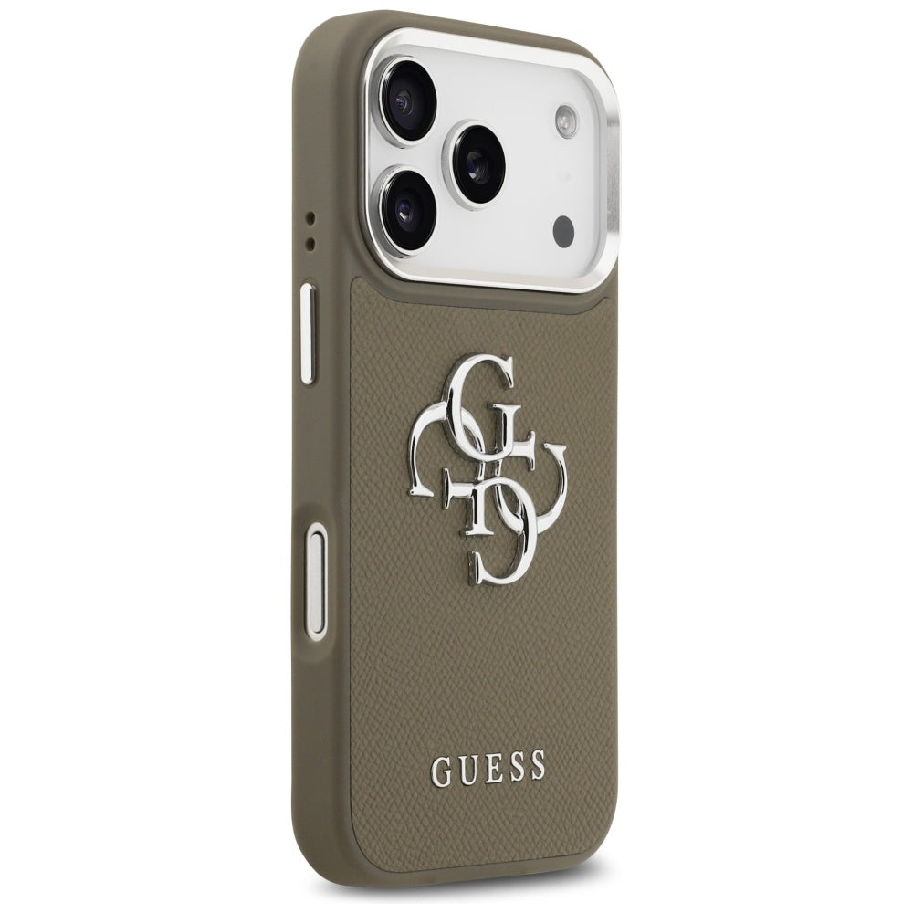 Tok Apple iPhone 17 Pro-hoz, Guess, 4G Grained Big And Classic Logo, Barna Ezüst