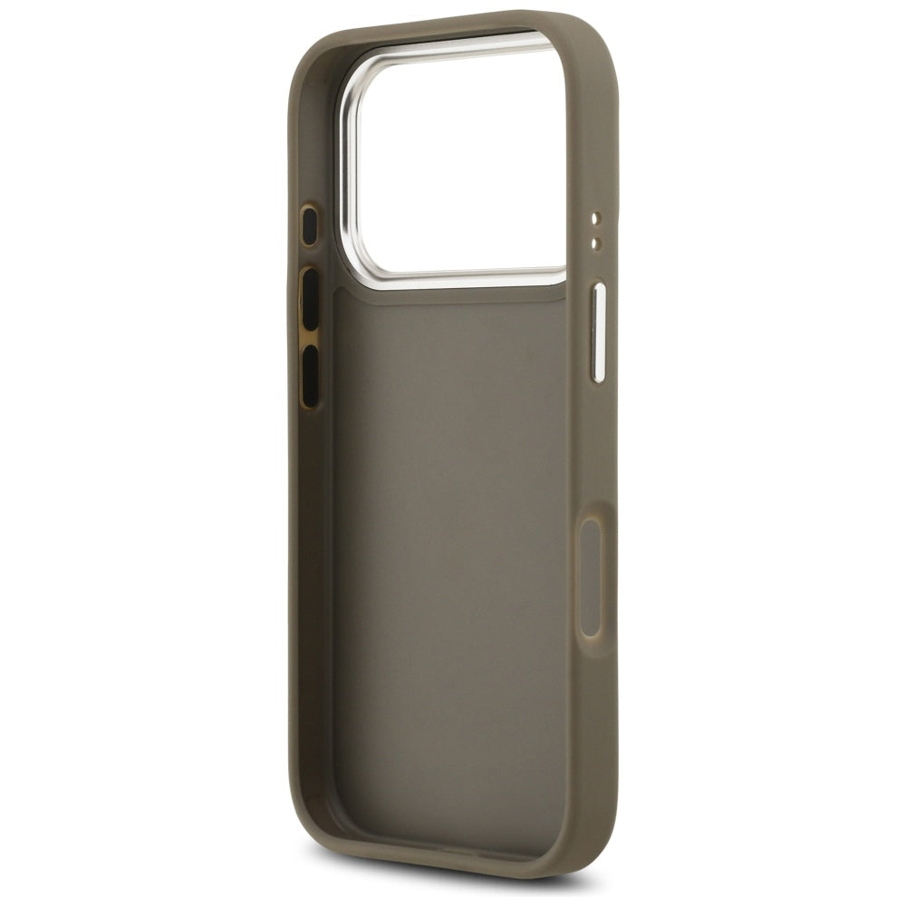 Tok Apple iPhone 17 Pro-hoz, Guess, 4G Grained Big And Classic Logo, Barna Ezüst