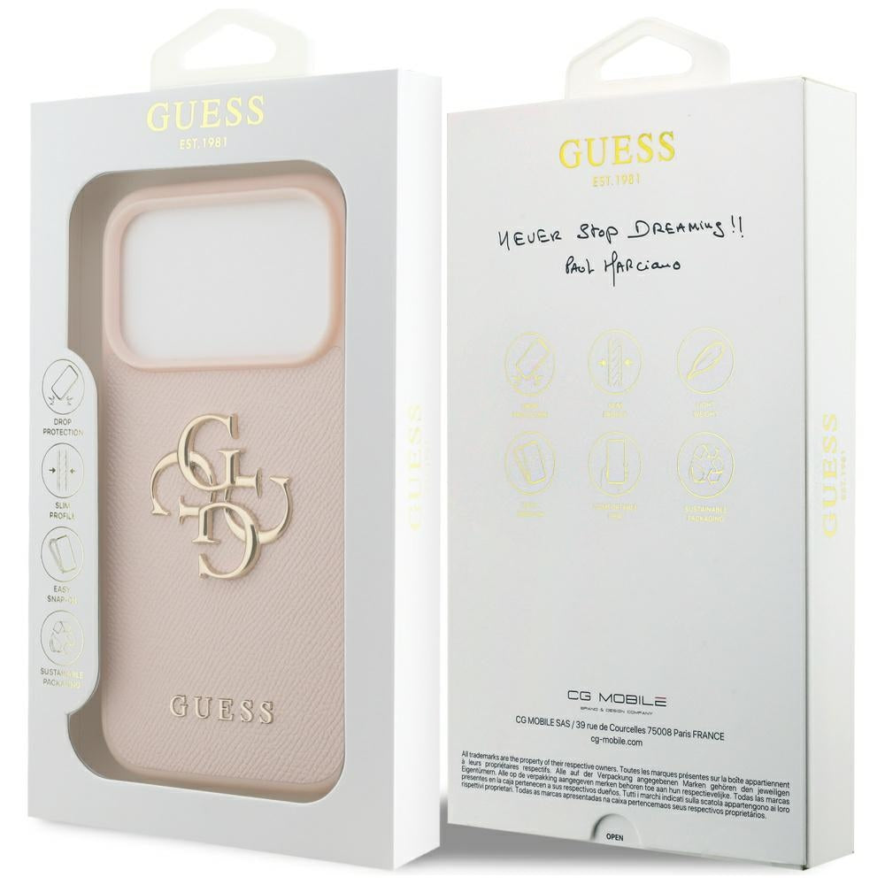 Case for Apple iPhone 17 Pro, Guess, 4G Grained Big and Classic Logo, Pink