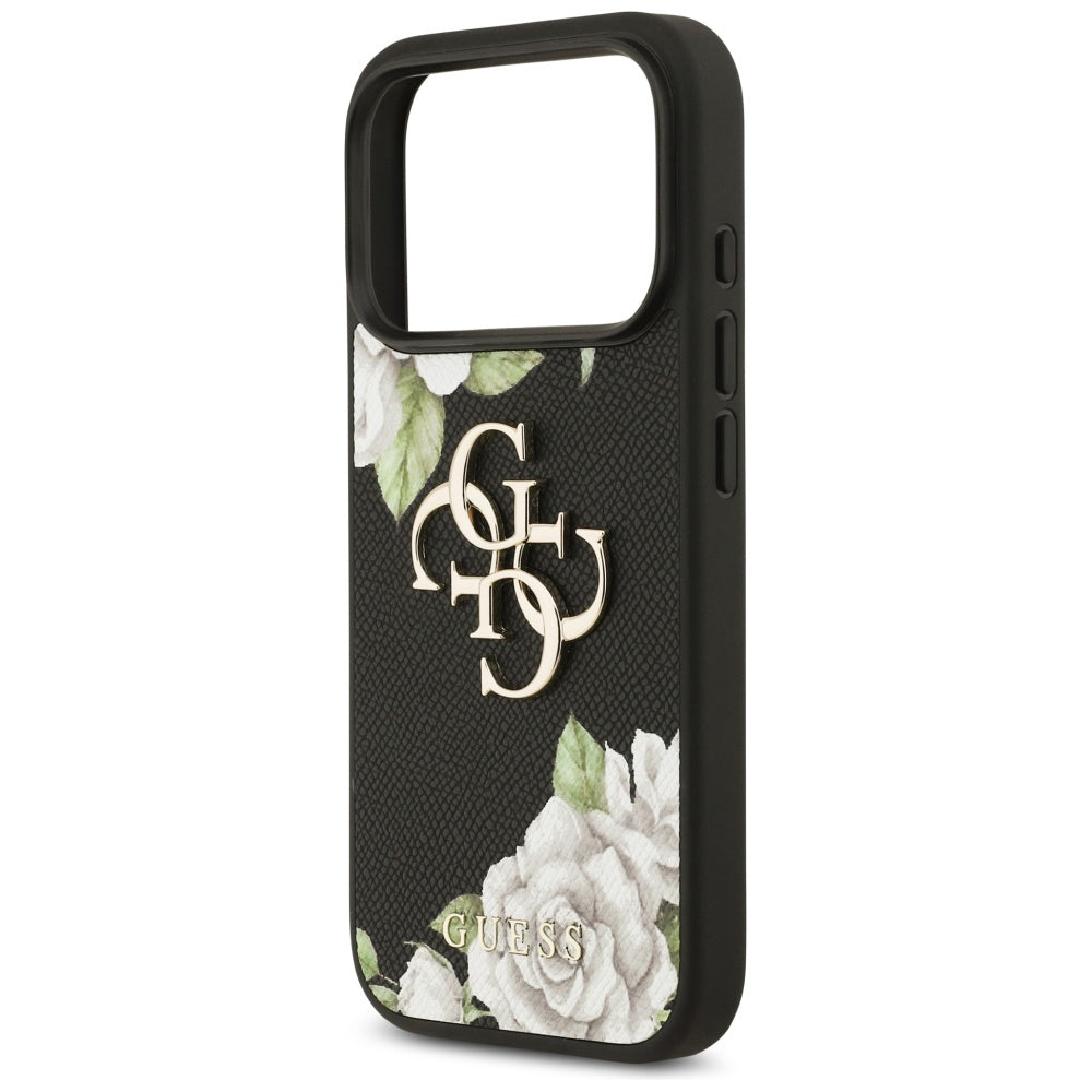 Tok Apple iPhone 17 Pro-hoz, Guess, 4G Grained Roses Big Logo, Fekete