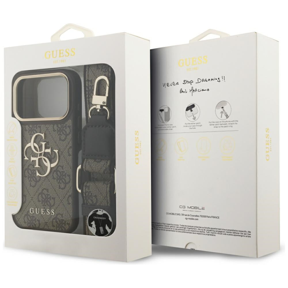 Tok Apple iPhone 17 Pro-hoz, Guess, Big 4G Classic Logo with Big Strap, Barna