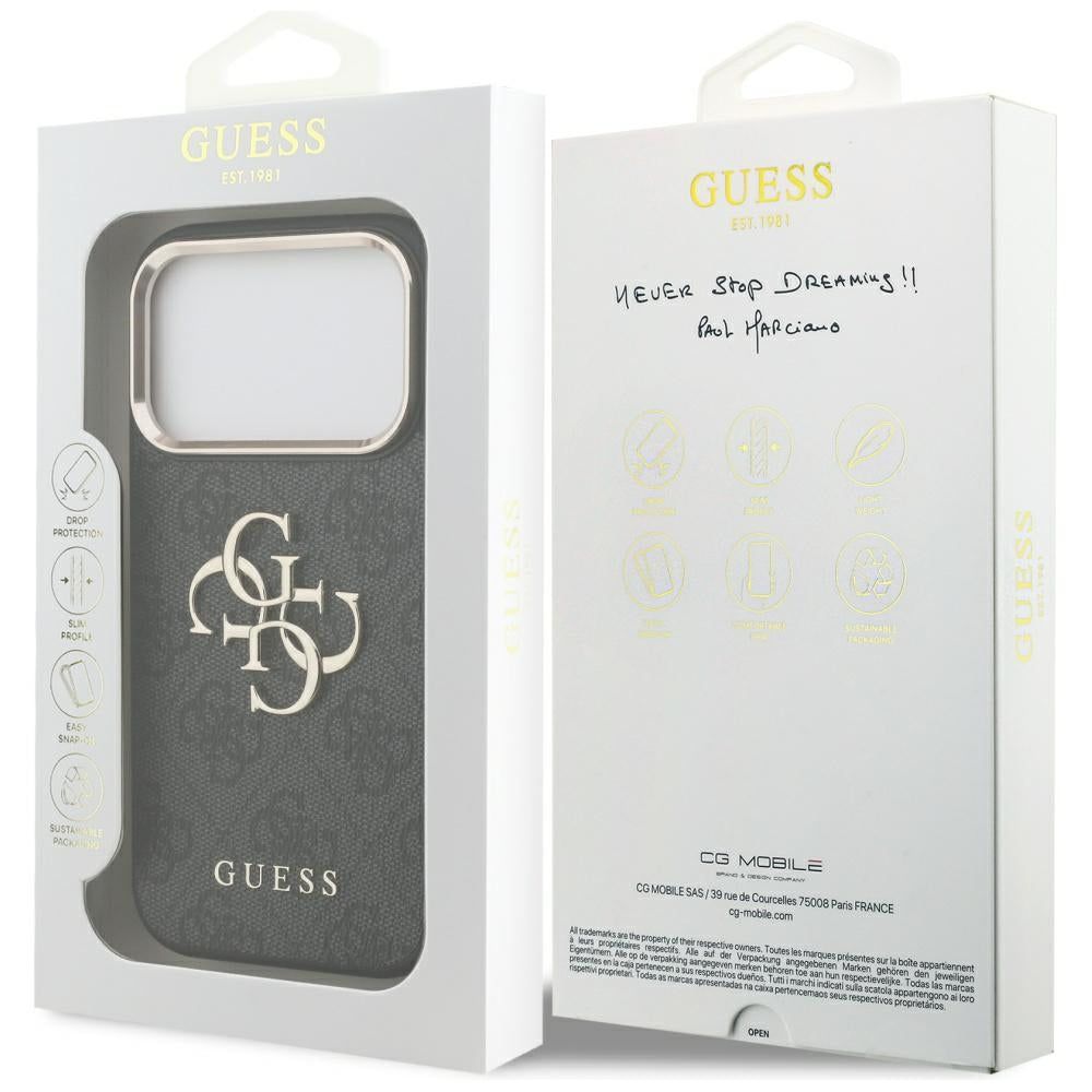 Tok Apple iPhone 17 Pro-hoz, Guess, Big 4G Logo Classic, Fekete Arany