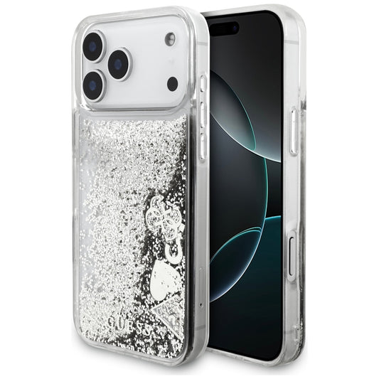 Tok a Apple iPhone 17 Pro-hoz, Guess, Liquid Glitter Charms, Ezüst színű
