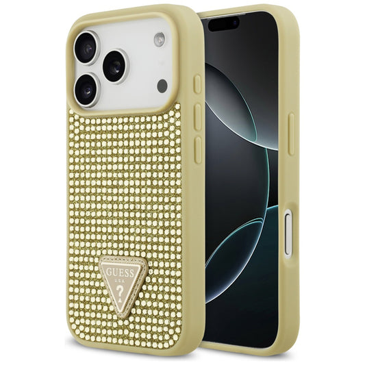Tok Apple iPhone 17 Pro-hoz, Guess, Rhinestone Triangle Logo, Arany