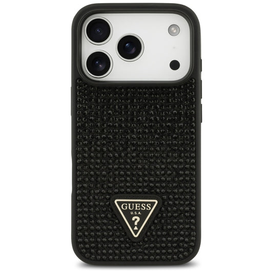 Tok Apple iPhone 17 Pro-hoz, Guess, Rhinestone Triangle Logo, Fekete