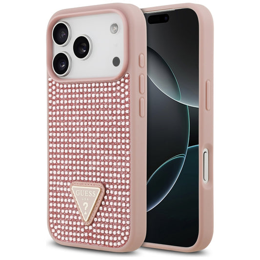 Tok a Apple iPhone 17 Pro-hoz, Guess, Rhinestone Triangle Logo, Rózsaszín