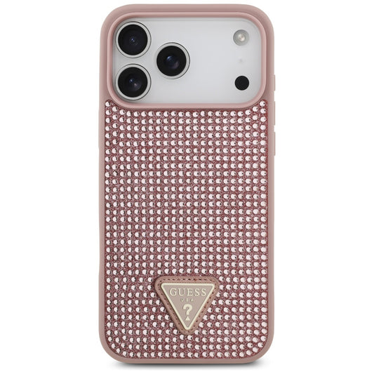 Tok a Apple iPhone 17 Pro-hoz, Guess, Rhinestone Triangle Logo, Rózsaszín
