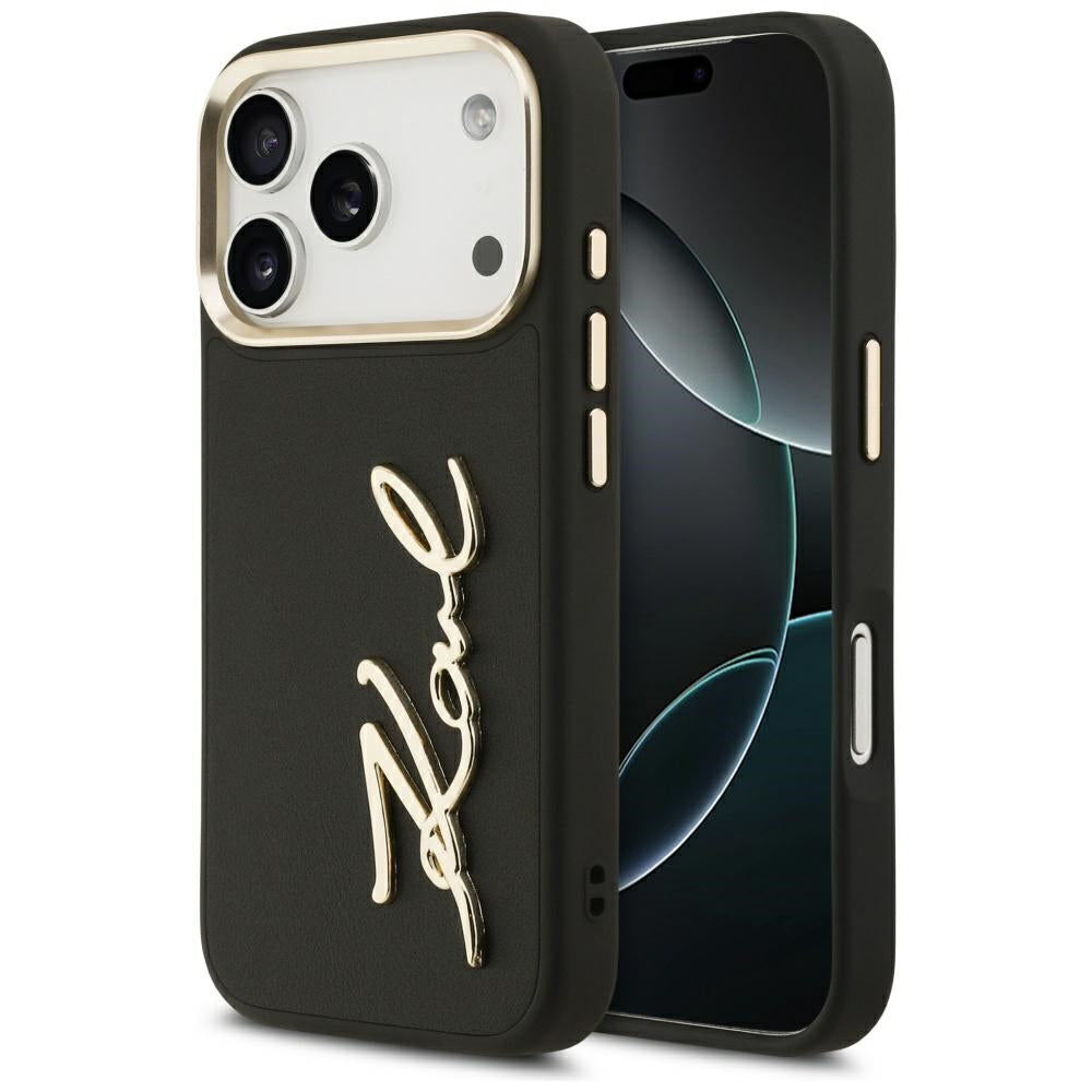 Tok a Apple iPhone 17 Pro-hoz, Karl Lagerfeld, Script Logo, Fekete