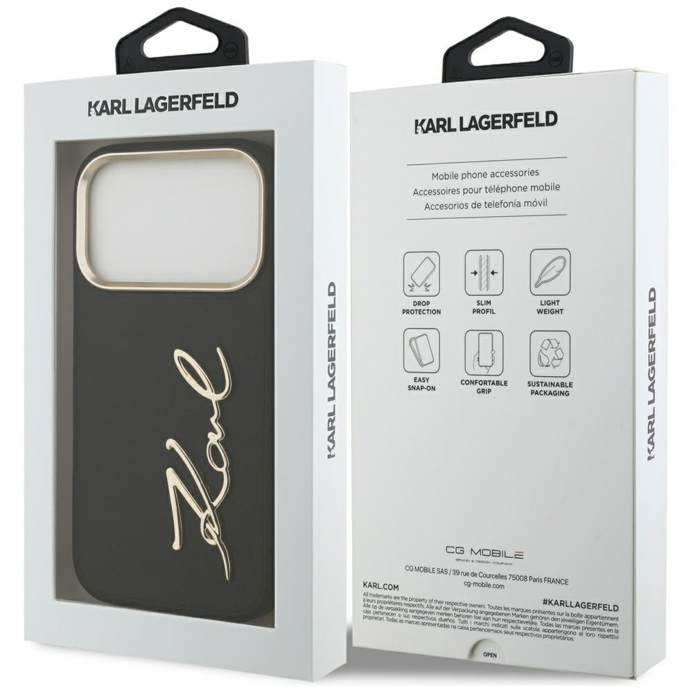 Tok a Apple iPhone 17 Pro-hoz, Karl Lagerfeld, Script Logo, Fekete