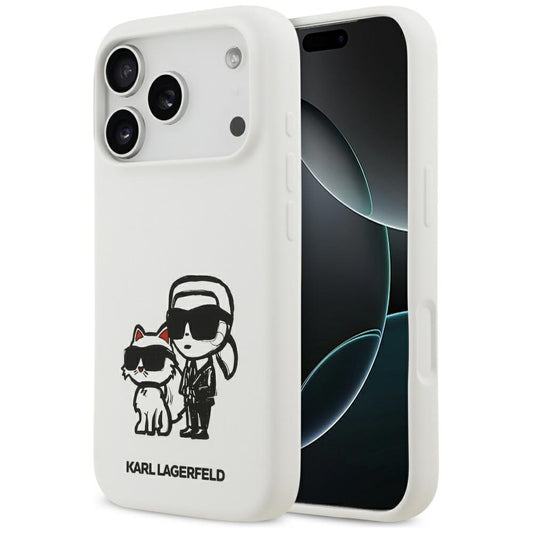 Tok Apple iPhone 17 Pro-hoz, Karl Lagerfeld, Sketch and Logo Karl & Choupette, Fehér
