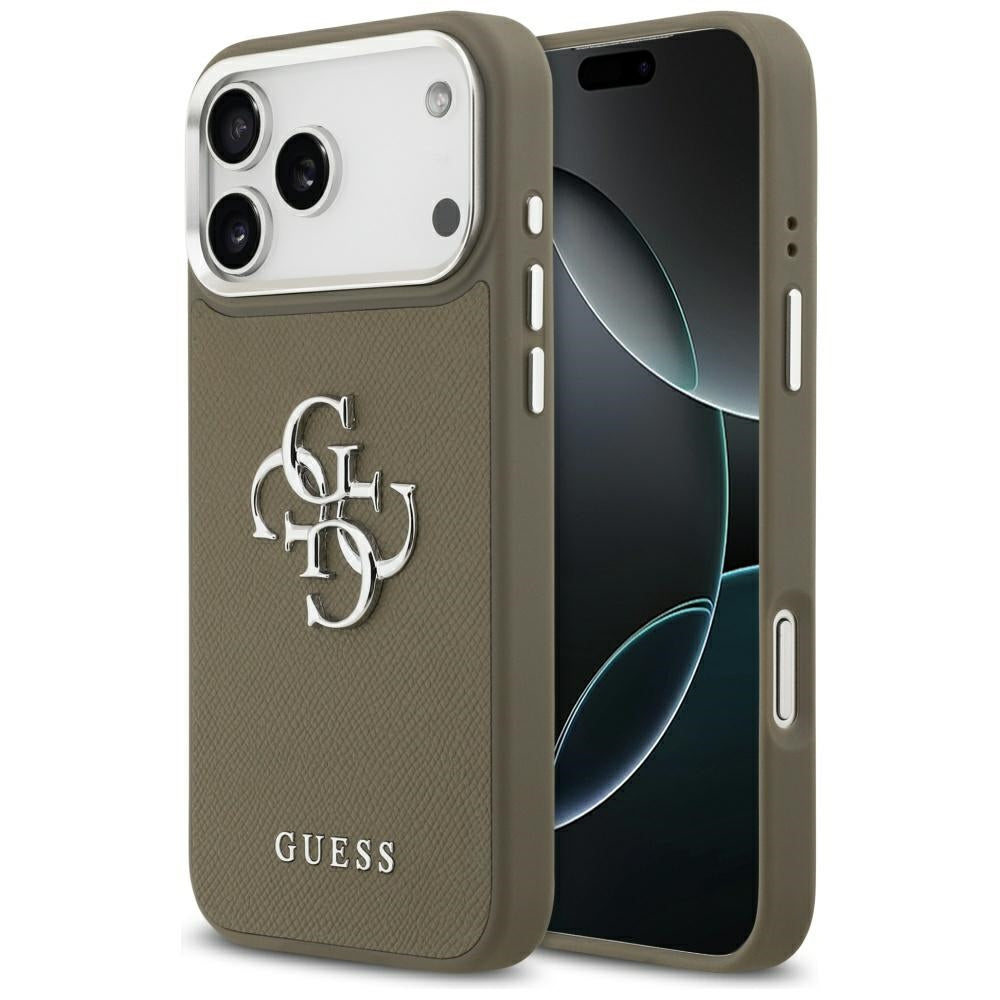 Tok Apple iPhone 17 Pro Max-hoz, Guess, 4G Grained Big And Classic Logo, Barna Ezüst
