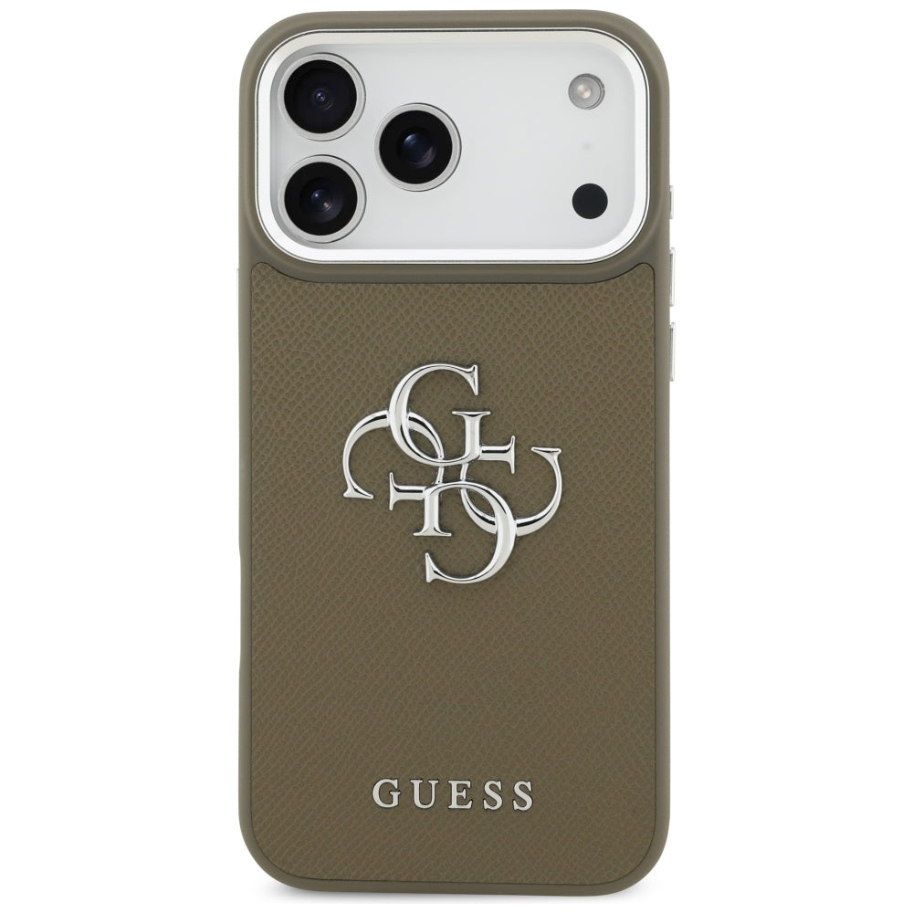 Tok Apple iPhone 17 Pro Max-hoz, Guess, 4G Grained Big And Classic Logo, Barna Ezüst
