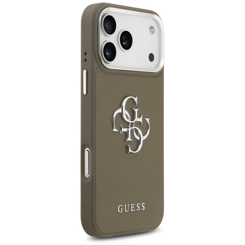 Tok Apple iPhone 17 Pro Max-hoz, Guess, 4G Grained Big And Classic Logo, Barna Ezüst