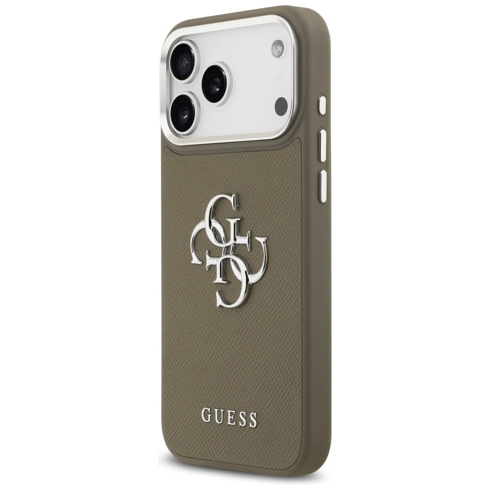 Tok Apple iPhone 17 Pro Max-hoz, Guess, 4G Grained Big And Classic Logo, Barna Ezüst