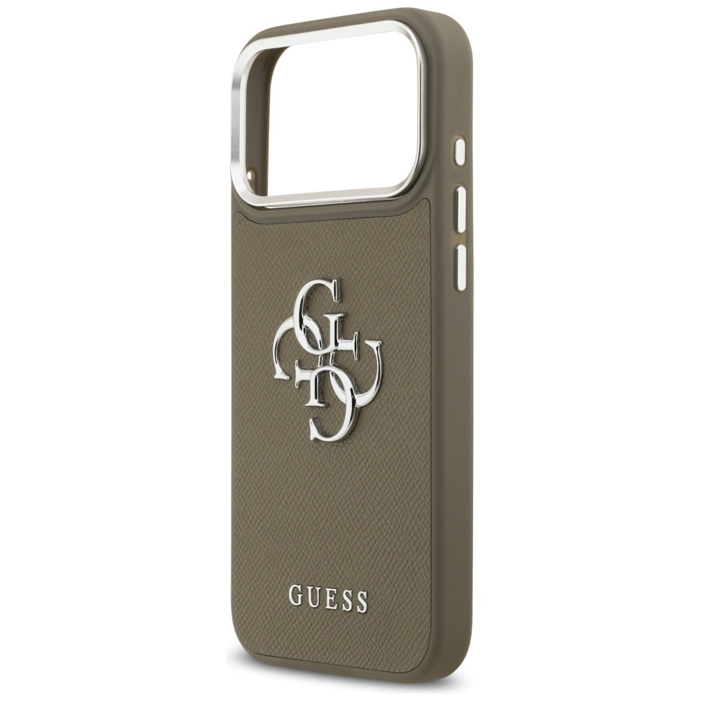 Tok Apple iPhone 17 Pro Max-hoz, Guess, 4G Grained Big And Classic Logo, Barna Ezüst