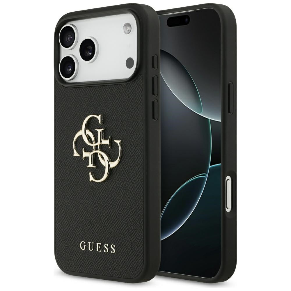 Tok a Apple iPhone 17 Pro Max-hoz, Guess, 4G Grained Big and Classic Logo, Fekete