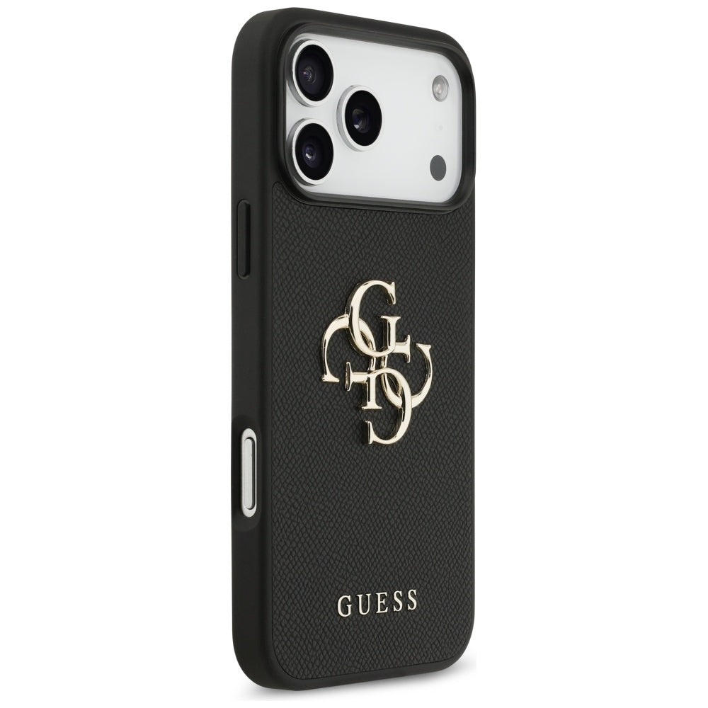 Tok a Apple iPhone 17 Pro Max-hoz, Guess, 4G Grained Big and Classic Logo, Fekete