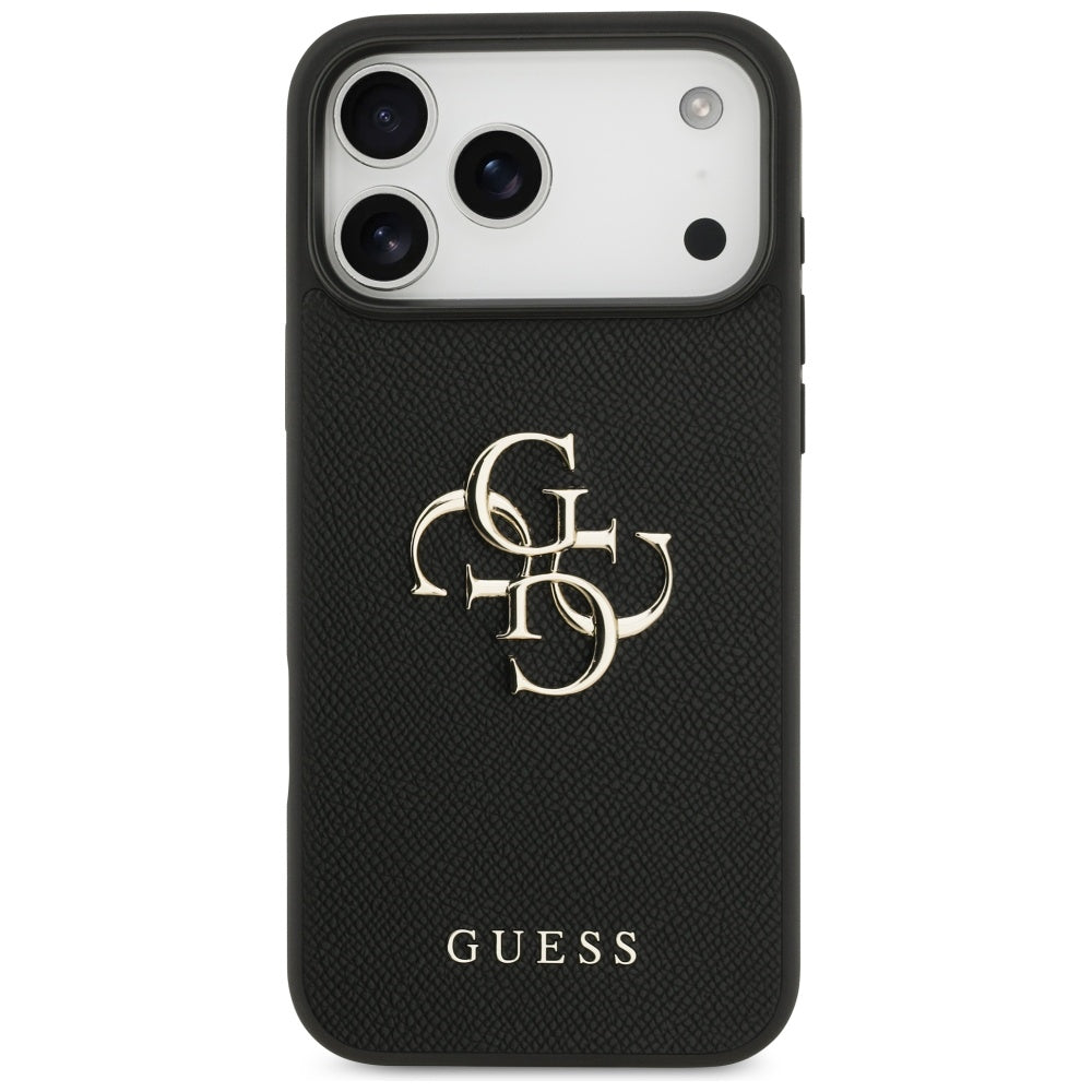 Tok a Apple iPhone 17 Pro Max-hoz, Guess, 4G Grained Big and Classic Logo, Fekete