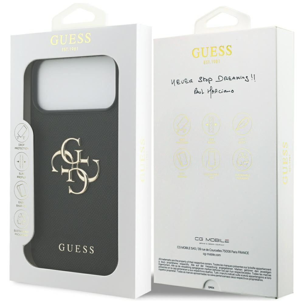 Tok a Apple iPhone 17 Pro Max-hoz, Guess, 4G Grained Big and Classic Logo, Fekete