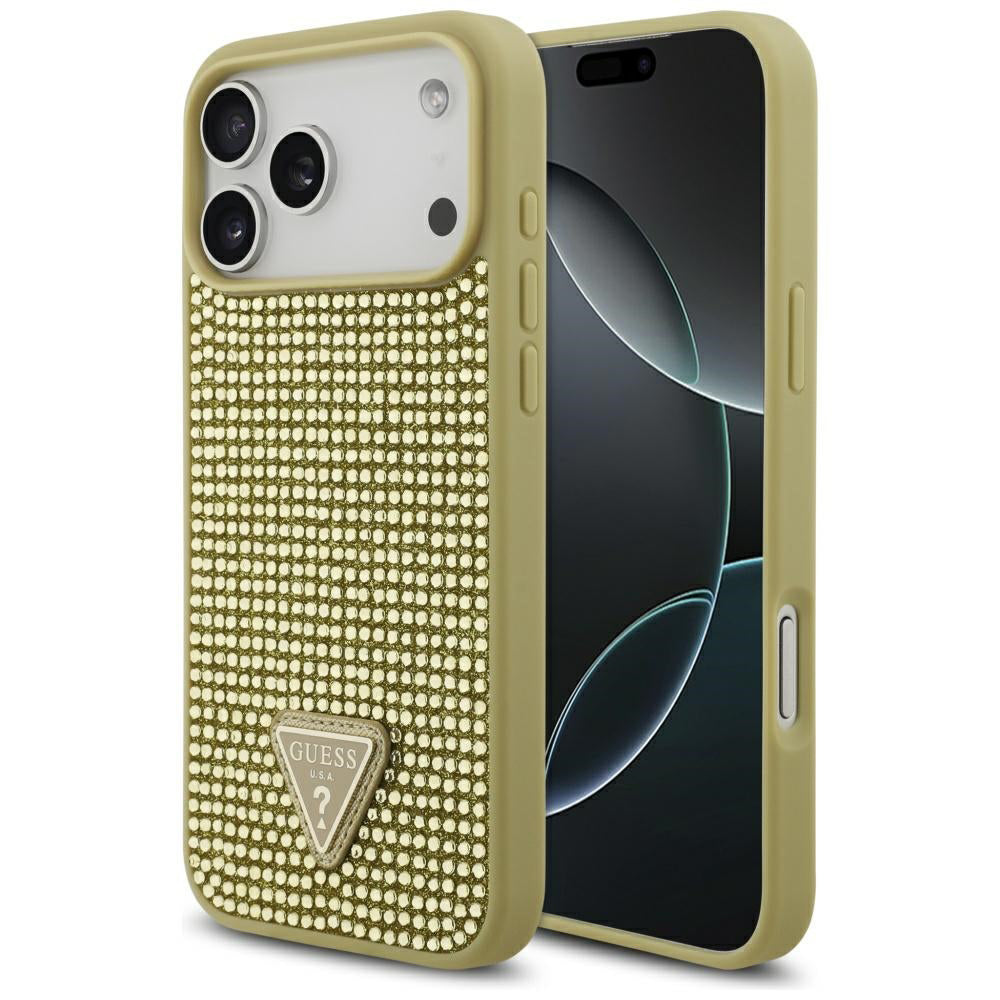 Tok Apple iPhone 17 Pro Max-hoz, Guess, Rhinestone Triangle Logo, Arany