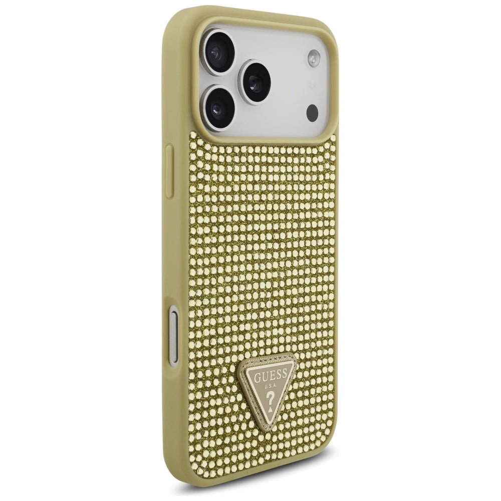 Tok Apple iPhone 17 Pro Max-hoz, Guess, Rhinestone Triangle Logo, Arany
