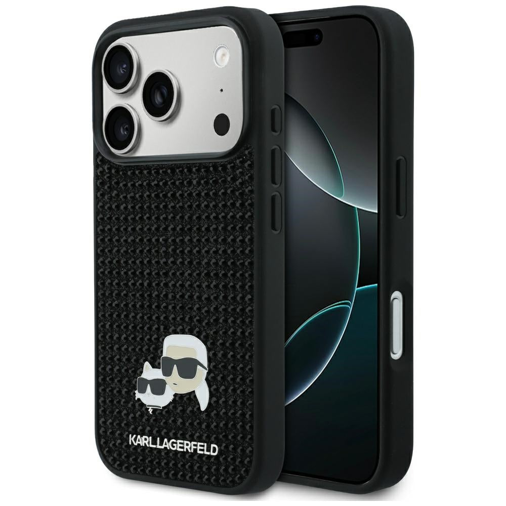 Tok Apple iPhone 17 Pro Max-hoz, Karl Lagerfeld, Rhinestone Karl & Choupette Pins, Fekete