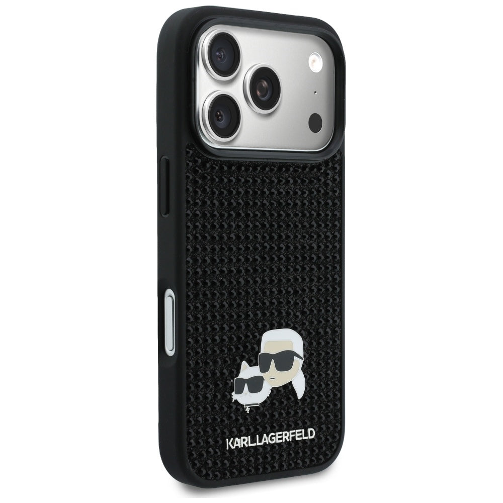 Tok Apple iPhone 17 Pro Max-hoz, Karl Lagerfeld, Rhinestone Karl & Choupette Pins, Fekete