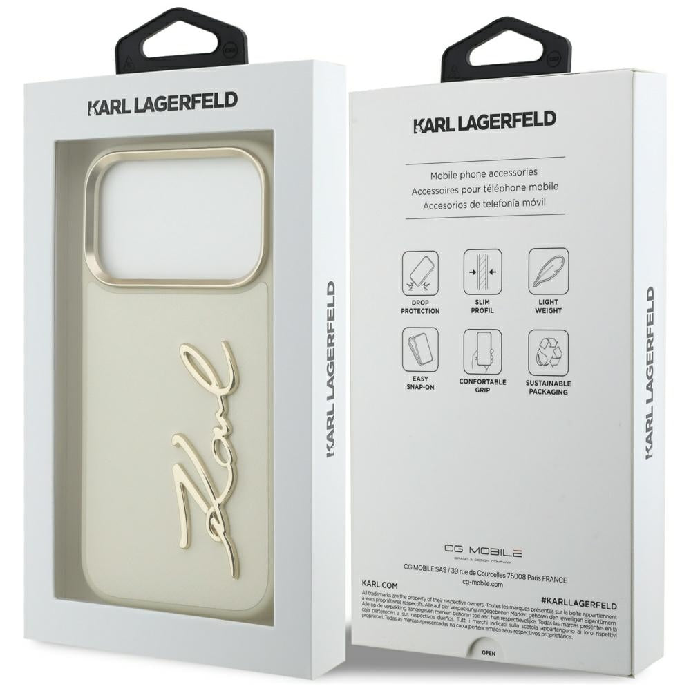 Tok a Apple iPhone 17 Pro Max-hoz, Karl Lagerfeld, Script Logo, Bézs