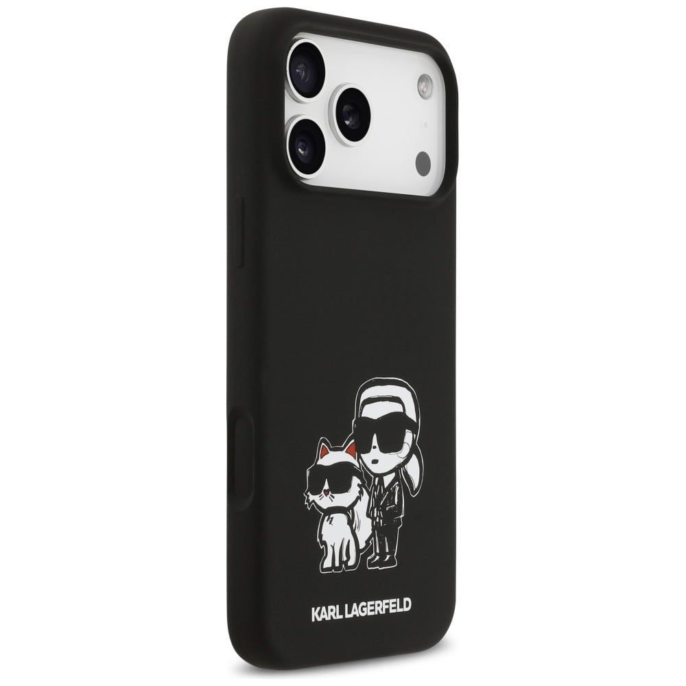 Tok Apple iPhone 17 Pro Max-hoz, Karl Lagerfeld, Sketch and Logo Karl & Choupette, Fekete