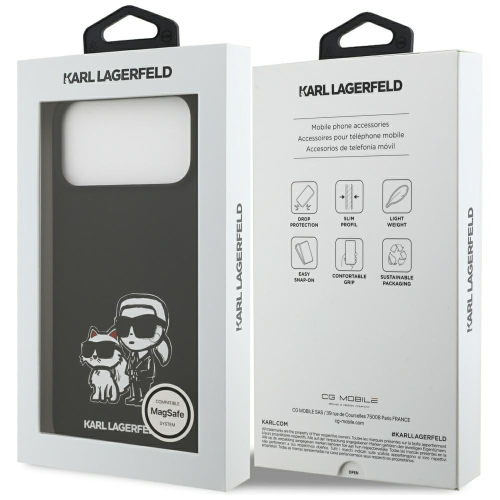 Tok Apple iPhone 17 Pro Max-hoz, Karl Lagerfeld, Sketch and Logo Karl & Choupette, Fekete
