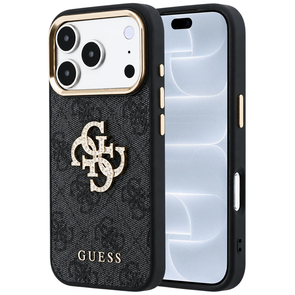 Tok Apple iPhone 18 Pro / 17 Pro, Guess, 4G Nagy Strassz Logó, Fekete