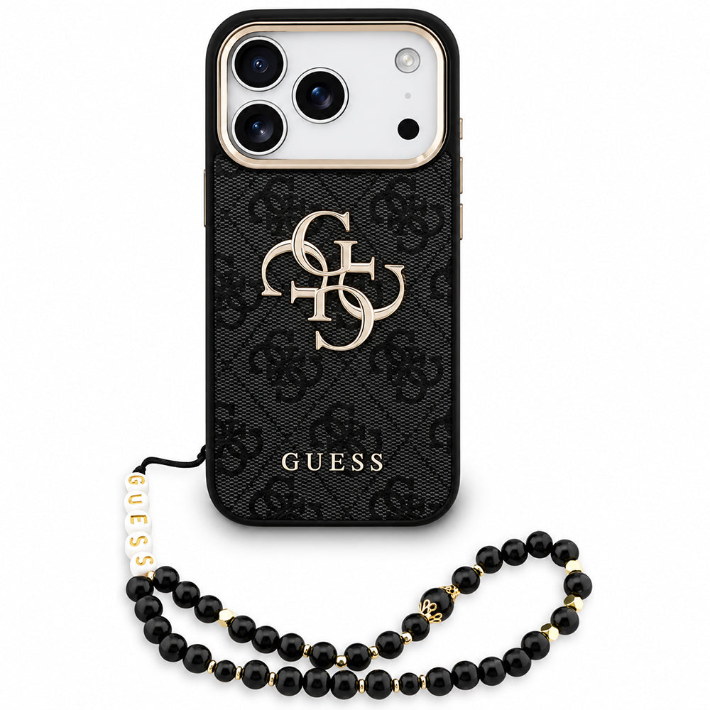 Tok Apple iPhone 18 Pro / 17 Pro-hoz, Guess, 4G Classic logóval és pánttal, Fekete Arany