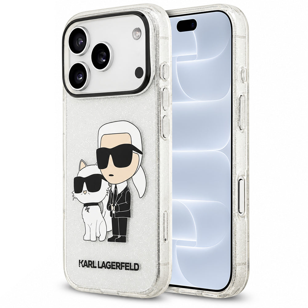 Tok Apple iPhone 18 Pro / 17 Pro készülékhez, Karl Lagerfeld, IML Glitter Karl and Choupette NFT, átlátszó
