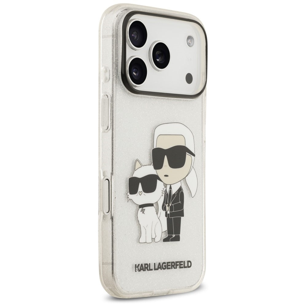 Tok Apple iPhone 18 Pro / 17 Pro készülékhez, Karl Lagerfeld, IML Glitter Karl and Choupette NFT, átlátszó