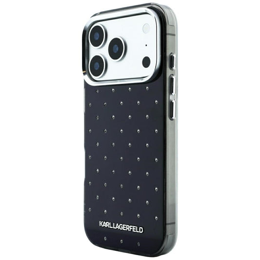 Tok Apple iPhone 18 Pro / 17 Pro-hoz, Karl Lagerfeld, IML strasszokkal és elektrolitikus logóval, fekete