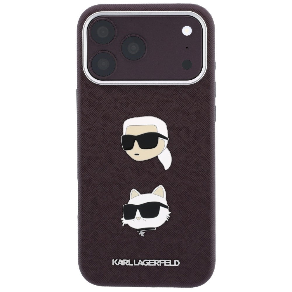 Tok Apple iPhone 18 Pro / 17 Pro készülékhez, Karl Lagerfeld, Saffiano Crossbody Karl & Choupette Head's Pins Logo, bordó