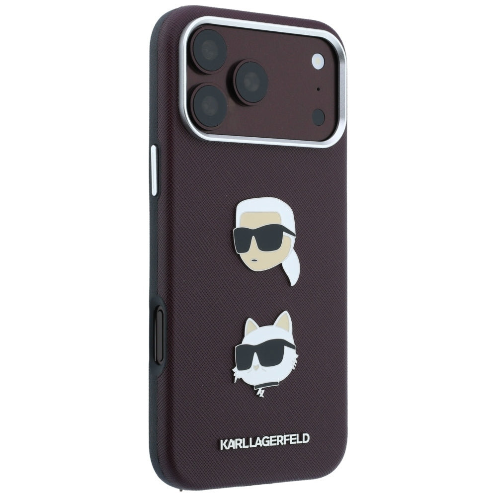Tok Apple iPhone 18 Pro / 17 Pro-hoz, Karl Lagerfeld, Saffiano Karl & Choupette fejjel és logóval, bordó