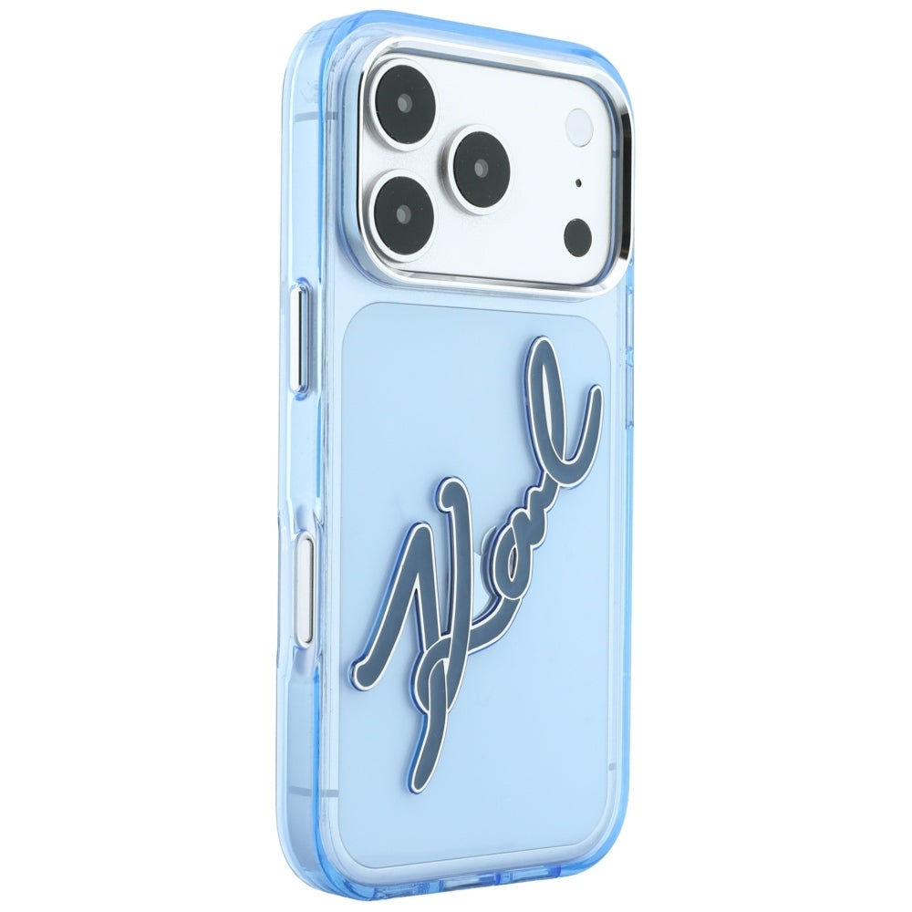 Tok Apple iPhone 18 Pro Max / 17 Pro Max készülékhez, Karl Lagerfeld, IML Big Signature gyanta logó fém keret, Kék