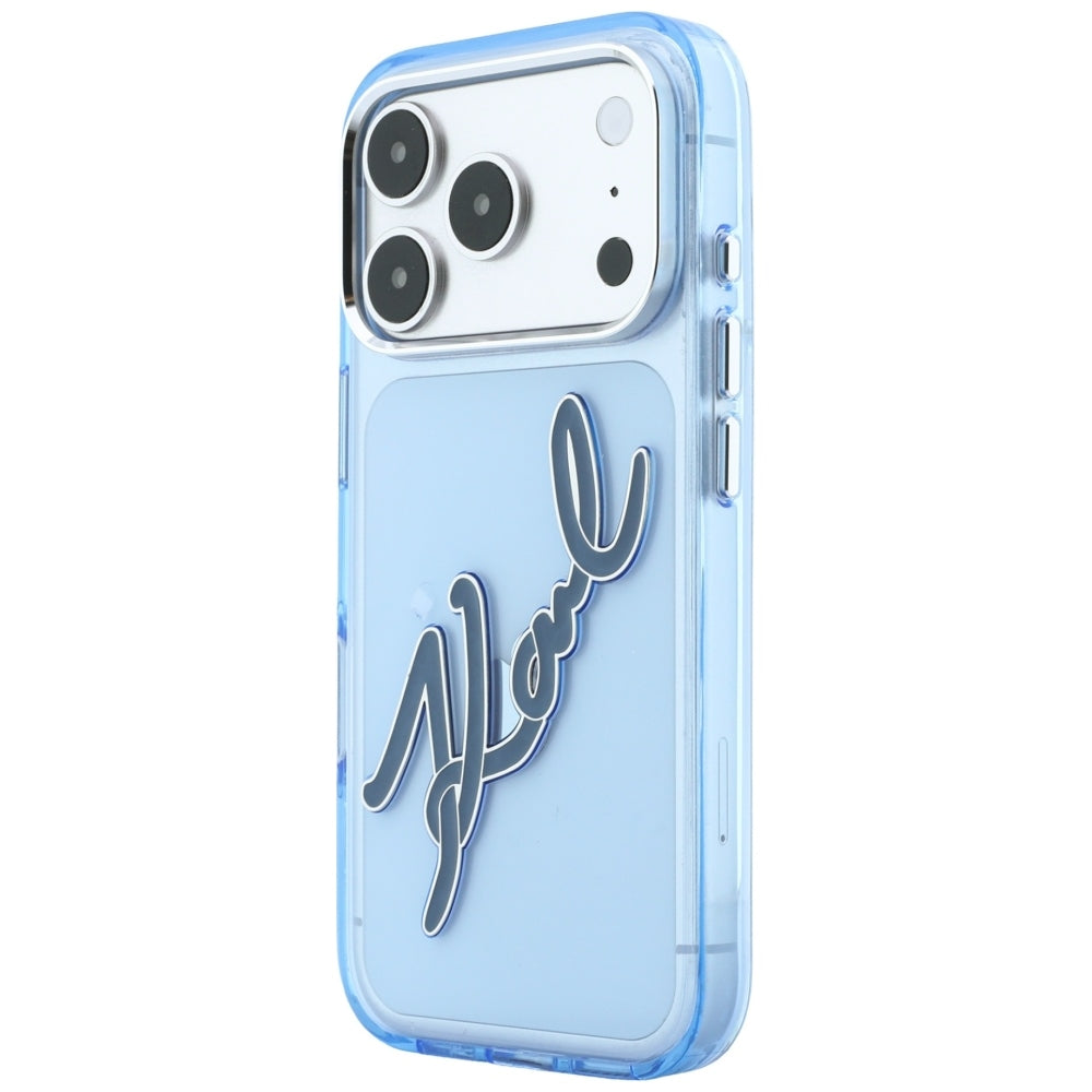 Tok Apple iPhone 18 Pro Max / 17 Pro Max készülékhez, Karl Lagerfeld, IML Big Signature gyanta logó fém keret, Kék