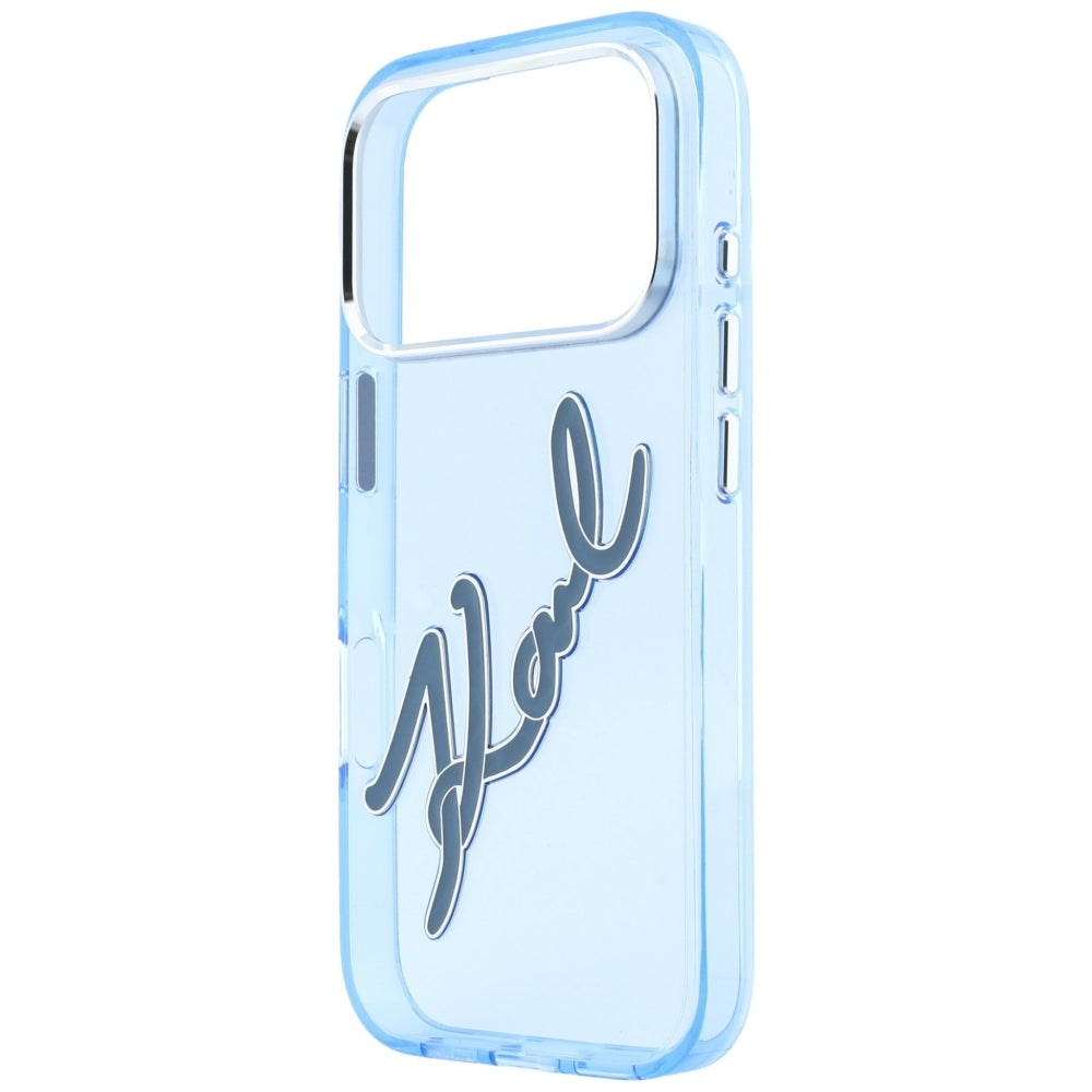 Tok Apple iPhone 18 Pro Max / 17 Pro Max készülékhez, Karl Lagerfeld, IML Big Signature gyanta logó fém keret, Kék