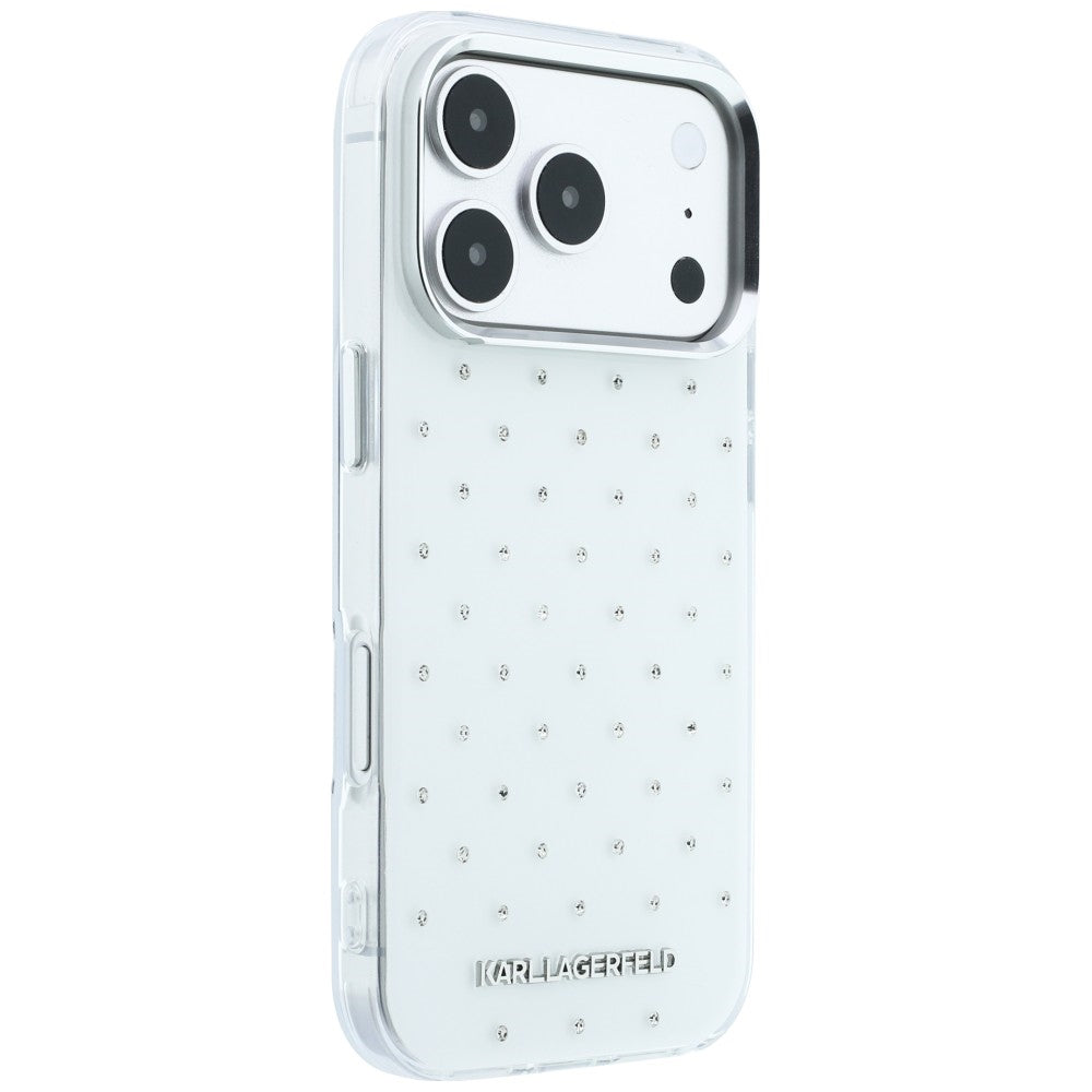 Tok Apple iPhone 18 Pro Max / 17 Pro Max készülékhez, Karl Lagerfeld, IML strasszokkal és elektrolitikus logóval, fehér