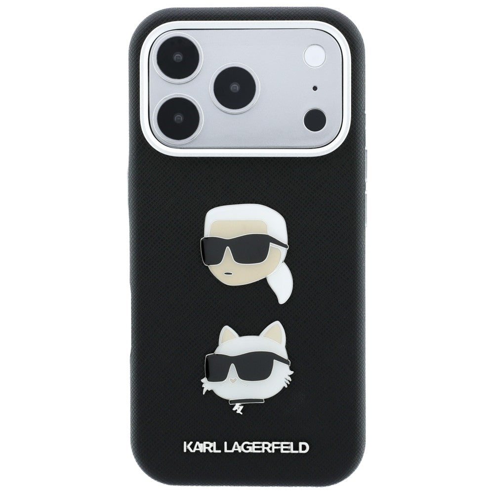 Tok Apple iPhone 18 Pro Max / 17 Pro Max készülékhez, Karl Lagerfeld, Saffiano Crossbody Karl & Choupette Head's Pins Logo, fekete