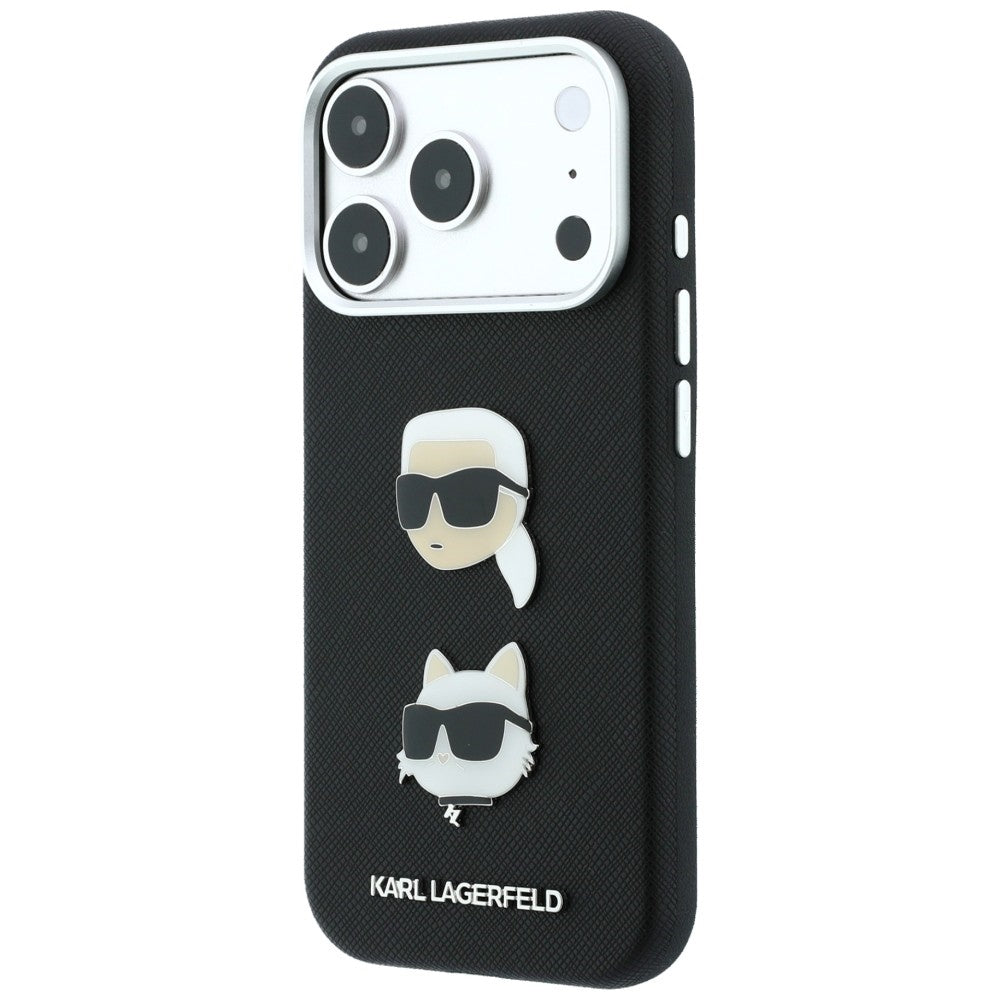 Tok Apple iPhone 18 Pro Max / 17 Pro Max készülékhez, Karl Lagerfeld, Saffiano Crossbody Karl & Choupette Head's Pins Logo, fekete