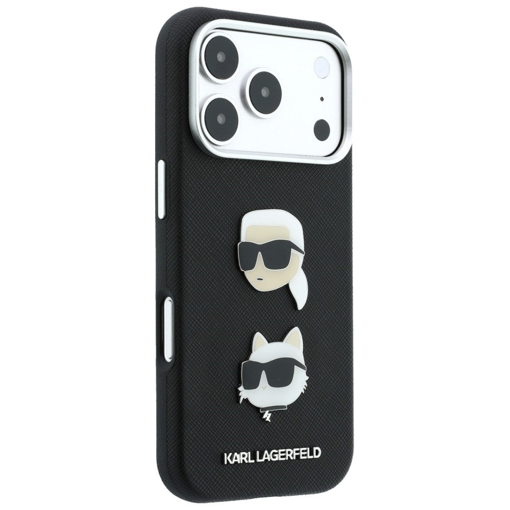 Tok Apple iPhone 18 Pro Max / 17 Pro Max készülékhez, Karl Lagerfeld, Saffiano Crossbody Karl & Choupette Head's Pins Logo, fekete